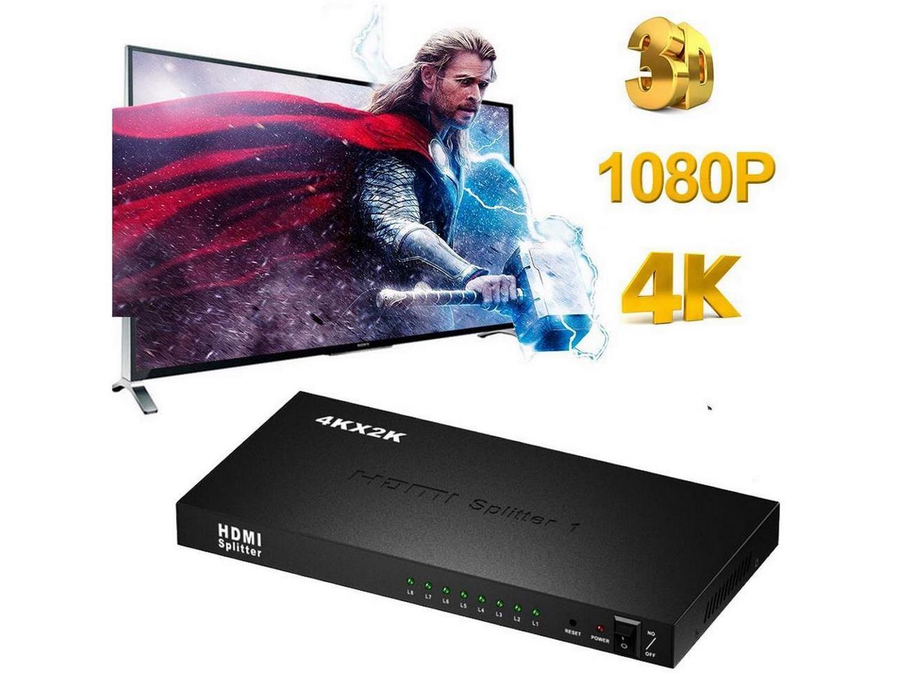 Conmutador Splitter Hdmi, 1 Entrada X 8 Salidas, 4k X 2k 3D